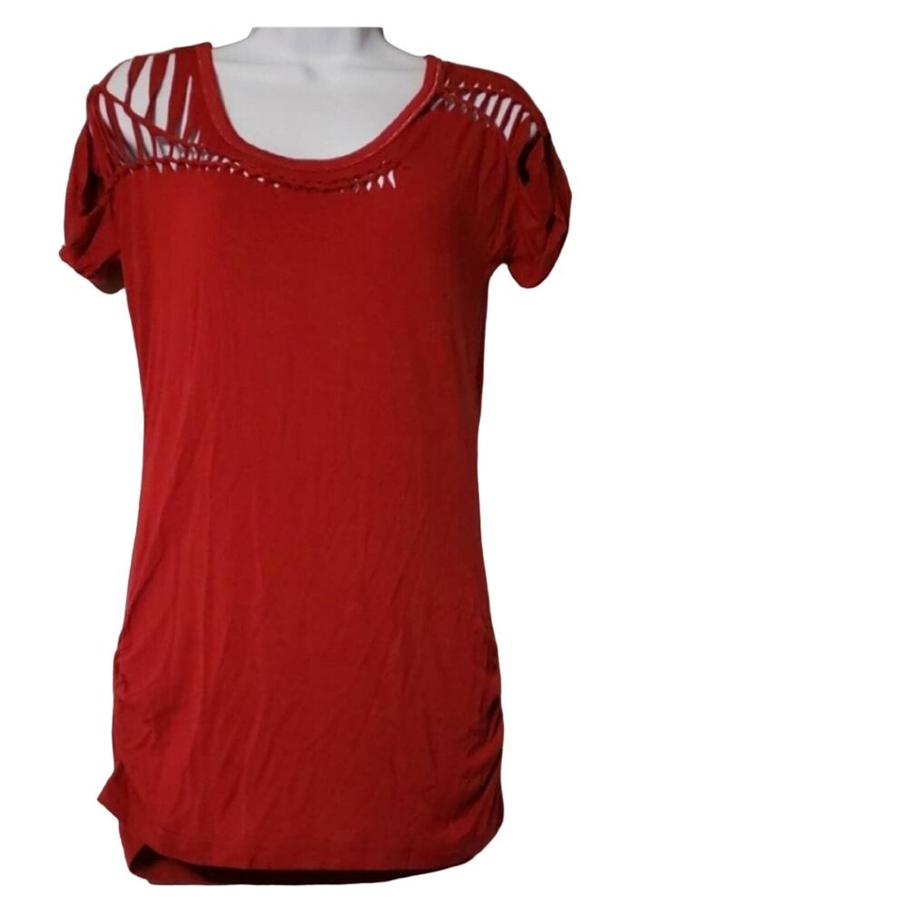 Daytrip Buckle Cut OutRed Ruched Tunic Small